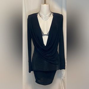 Black Plunge Neck Dress